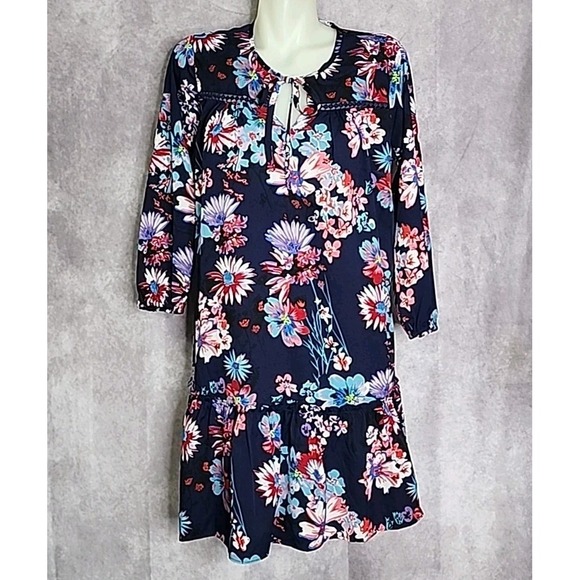 Philosophy Dresses & Skirts - Blue Ruffle Floral Shift Dress Womens‎ Small Short Tie Neck Line Philosophy